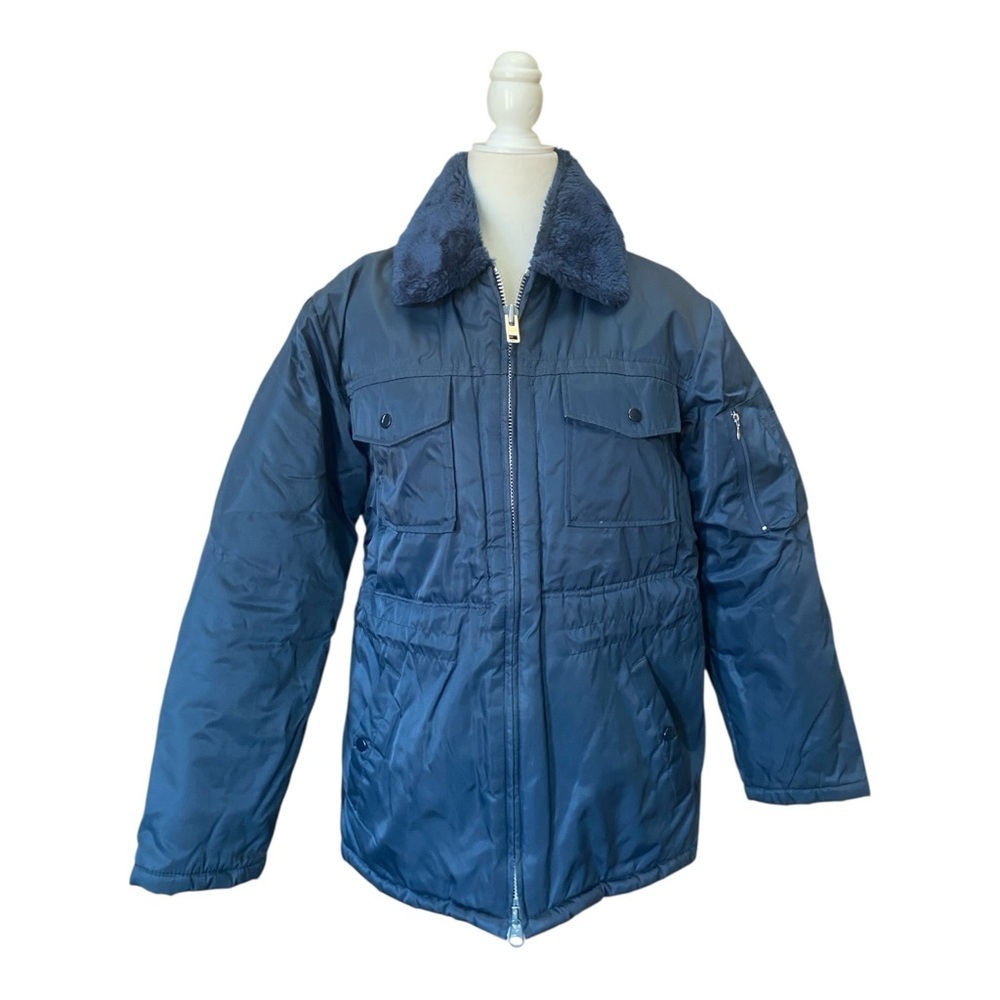 Sears Work Leisure Mens Vintage 1970s Winter Coat Jacket Blue Retro